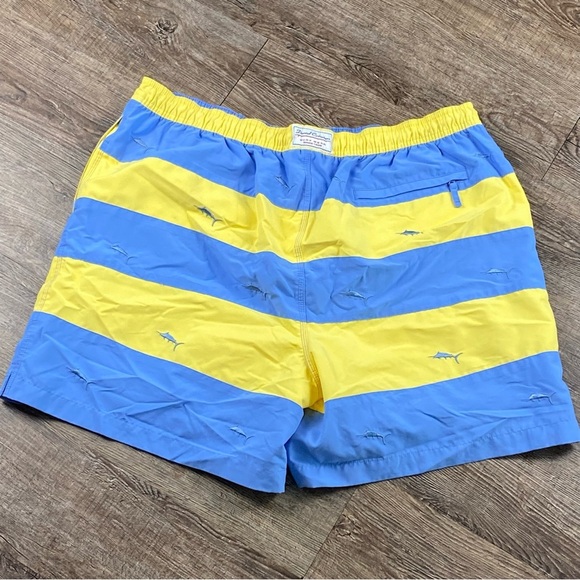 Daniel Cremieux Swim Trunks Men XL Yellow Blue Sharks Drawstring Mesh Brief 16” - Picture 6 of 11